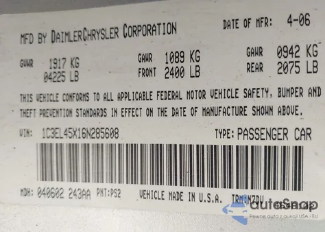2006 Chrysler Sebring from USA, damaged, VIN 1C3EL45X16N285608
